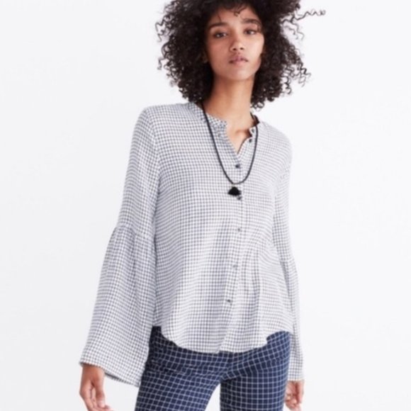 Madewell Tops - MADEWELL Grid Plaid Bell Sleeve Button Down Top S